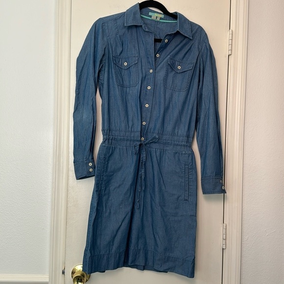 Boden Dresses & Skirts - Boden Blue Chambray Denim Cotton Long Sleeve Drawstring Waist Dress Size 6